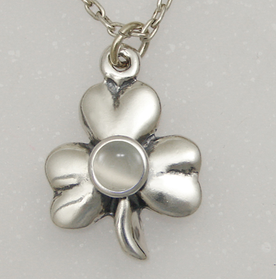 Sterling Silver Lucky Shamrock Pendant With White Moonstone